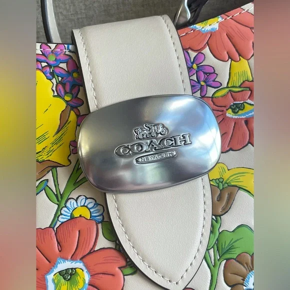 NWT！COACH ELIZA SHOULDER BAG WITH FLORAL PRINT (COACH CR161)SILVER/IVORY MULTI